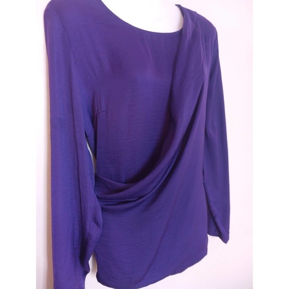 NWT Worthington Purple Silky Faux Wrap Front Top - Picture 3 of 6